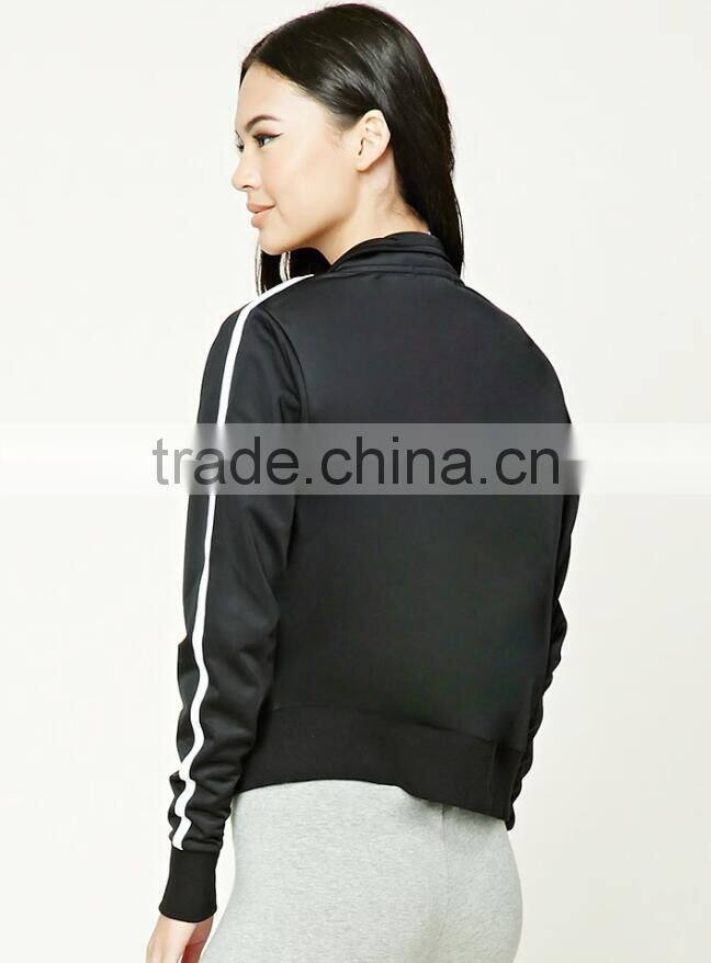 Wholesale Track Jackets Mock Neck Long Sleeve Contrast Stripe Ribbed Trim Running Sports Varsity Jacket Black Varsity Jacket