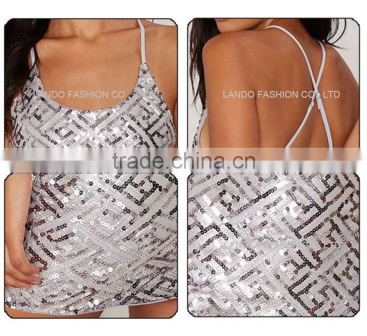 2016 Sexu back open shiny silver sequin bodycon mini evening dress