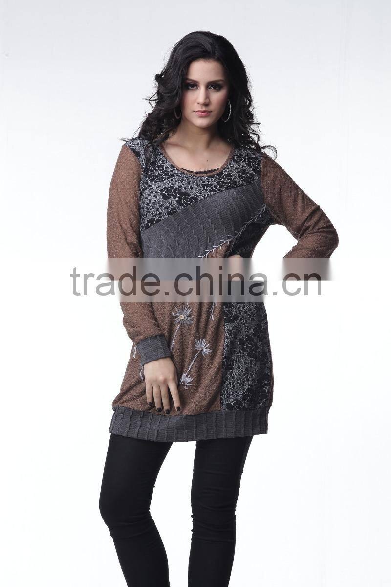 2013 Hot Selling Color Block Long-sleeved Round-neck Ladies Sweater