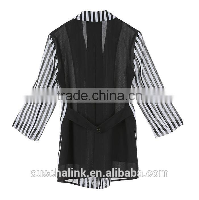 summer ladies designer black and white stripes coat customized