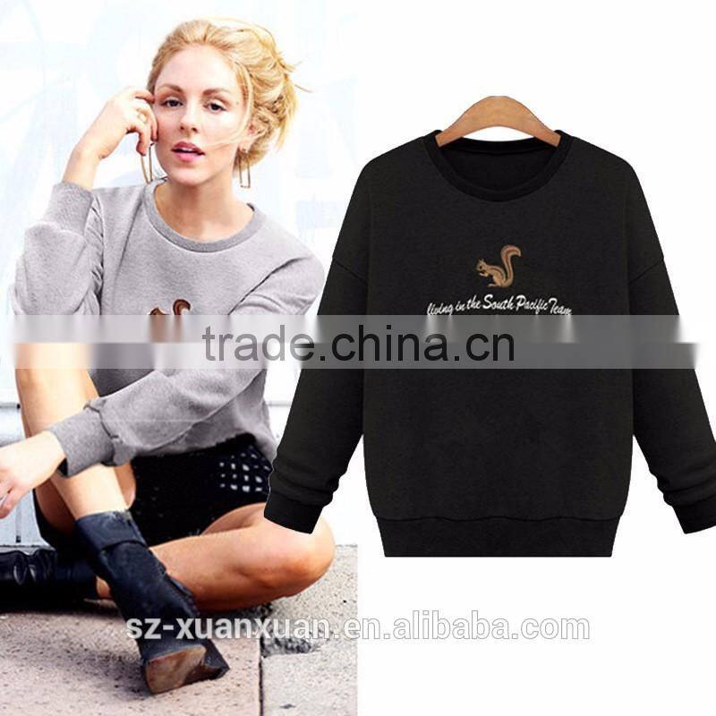 Latest Gray short pullover o-neck hoody with printing for women