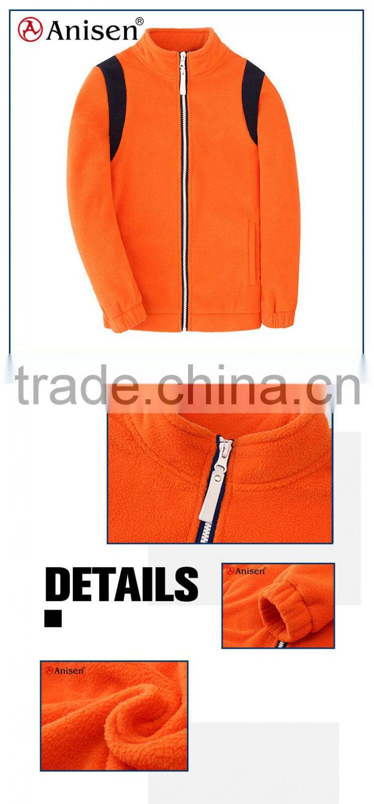 children garment windproof pocket zipper-up orange polar fleece children's coats