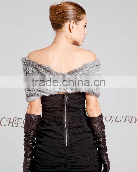 CX-B-26C Genuin Rabbit Fur Knitted Fashion Scarf