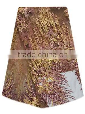 Shanghai bestway fashionable shiny textile material fabric French lace fabric Nice Tulle lace with Sequins and beads FL1395
