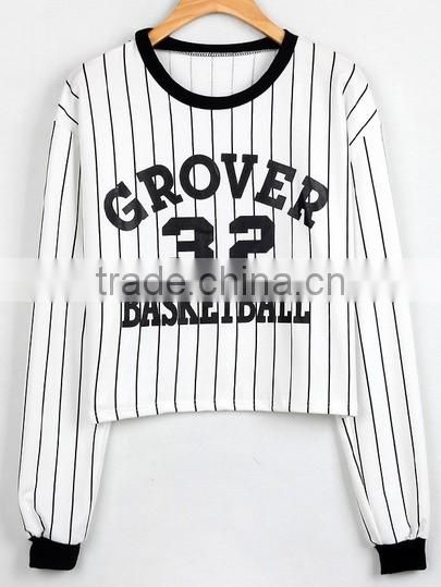 women White Black Vertical Striped Letter Print Sweatshirt for women