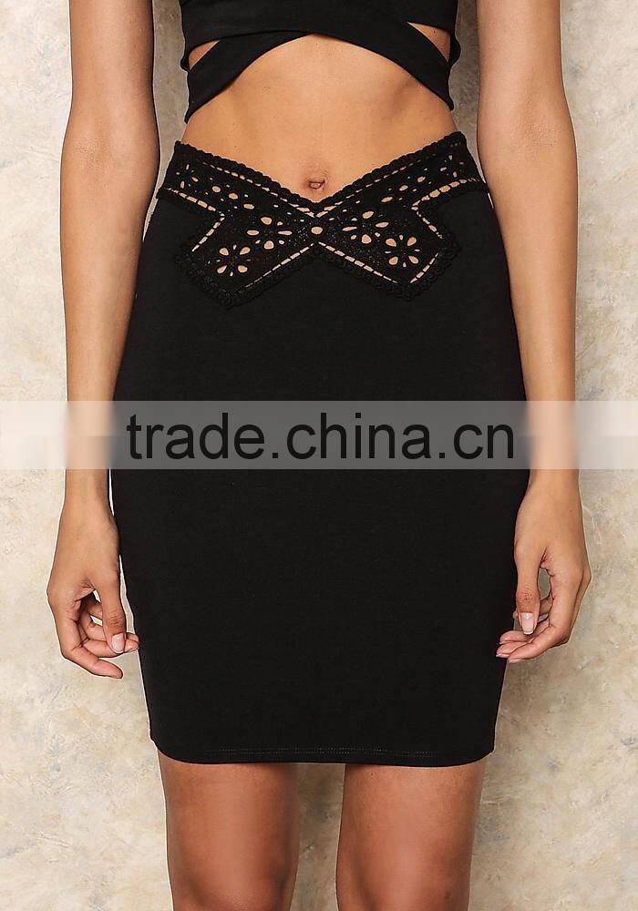 Brand Design Fashion Cut-out Black Midi Skirt Oversize Custom Made Skirt Cross Crochet Fashion