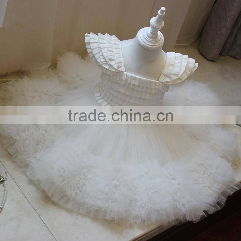 Baby Frock Design Pictures Little Princess White Flutter Sleeve Tutu Dress Toddle Girls Flower Dress