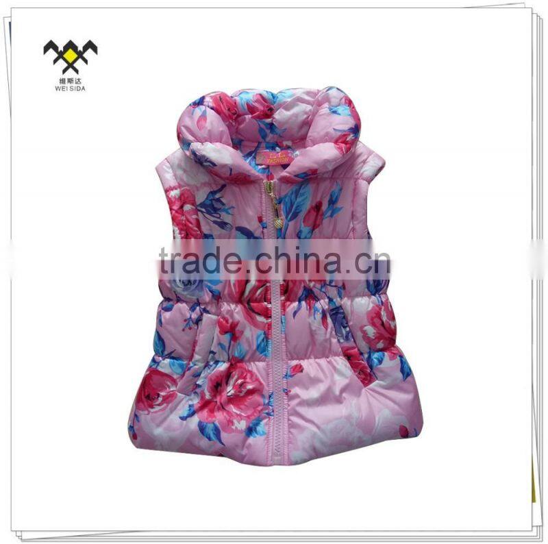 factory printed girl sleeveless winter jacket for baby