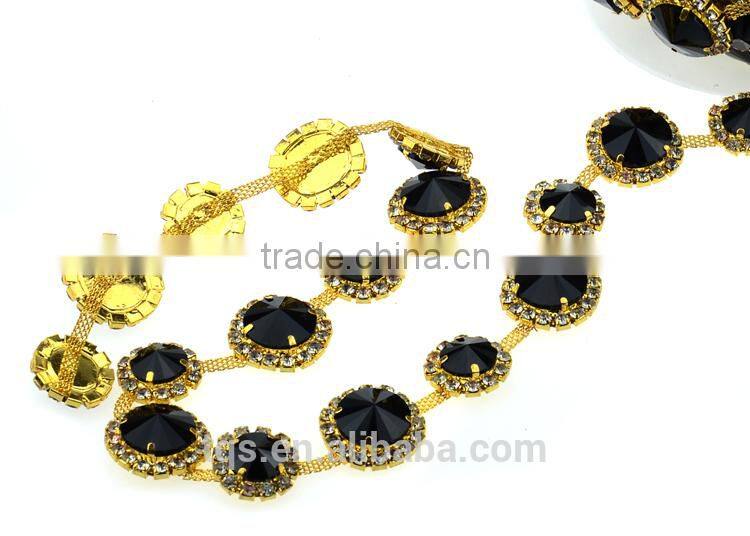 Black Stone Chain Crystal Fancy Stone Chain Trimming For Dress