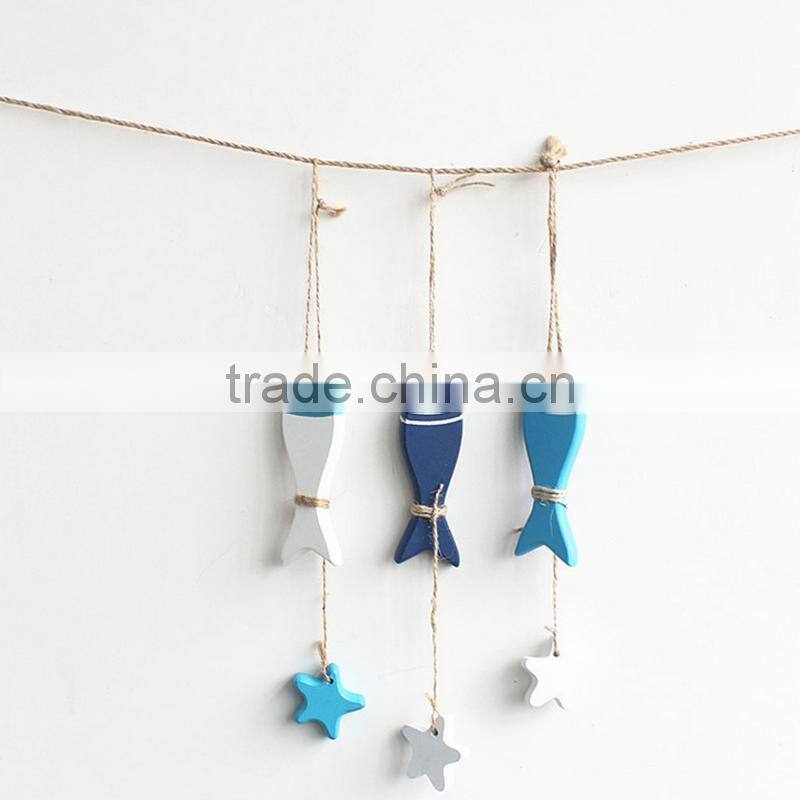 Mediterranean Style Wooden Fish Shape Wall Hangings Decoration Craft