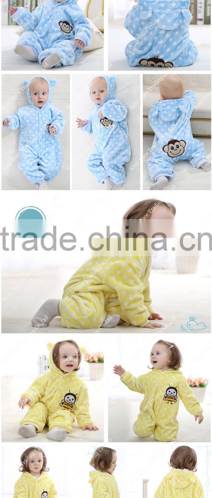 Kids cartoon thick coral velvet embroidery Romper climb clothes baby romper