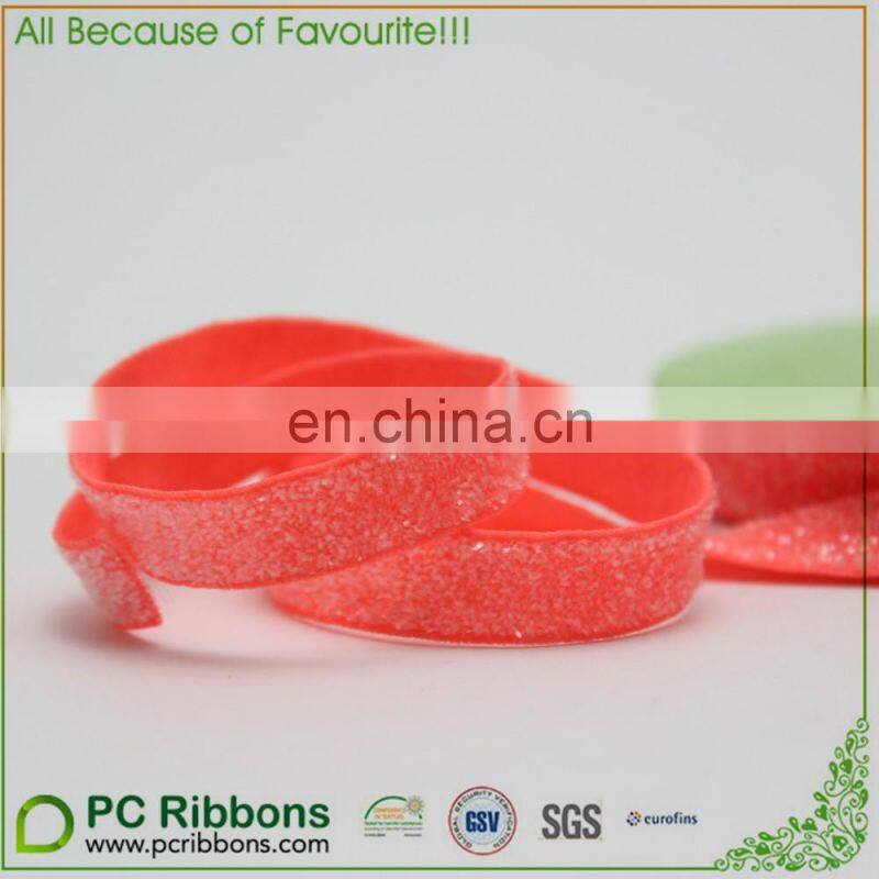 hot sale 3/8" frosted glitter metallic elastic velvet ribbon