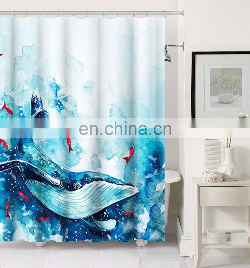 Printed bathroom shower curtain, Hookless Waffle Fabric Shower Curtain for bathroom