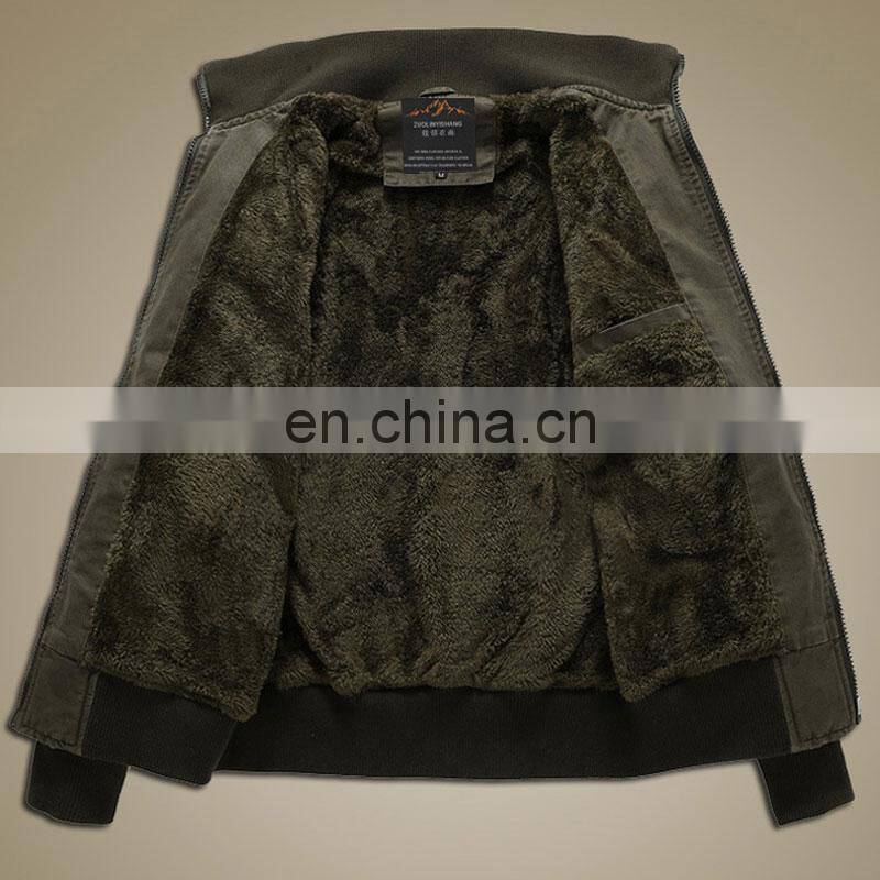 Customized plus velvet military uniform men's jacket slim standing collar cotton men's casual bomber jacket
