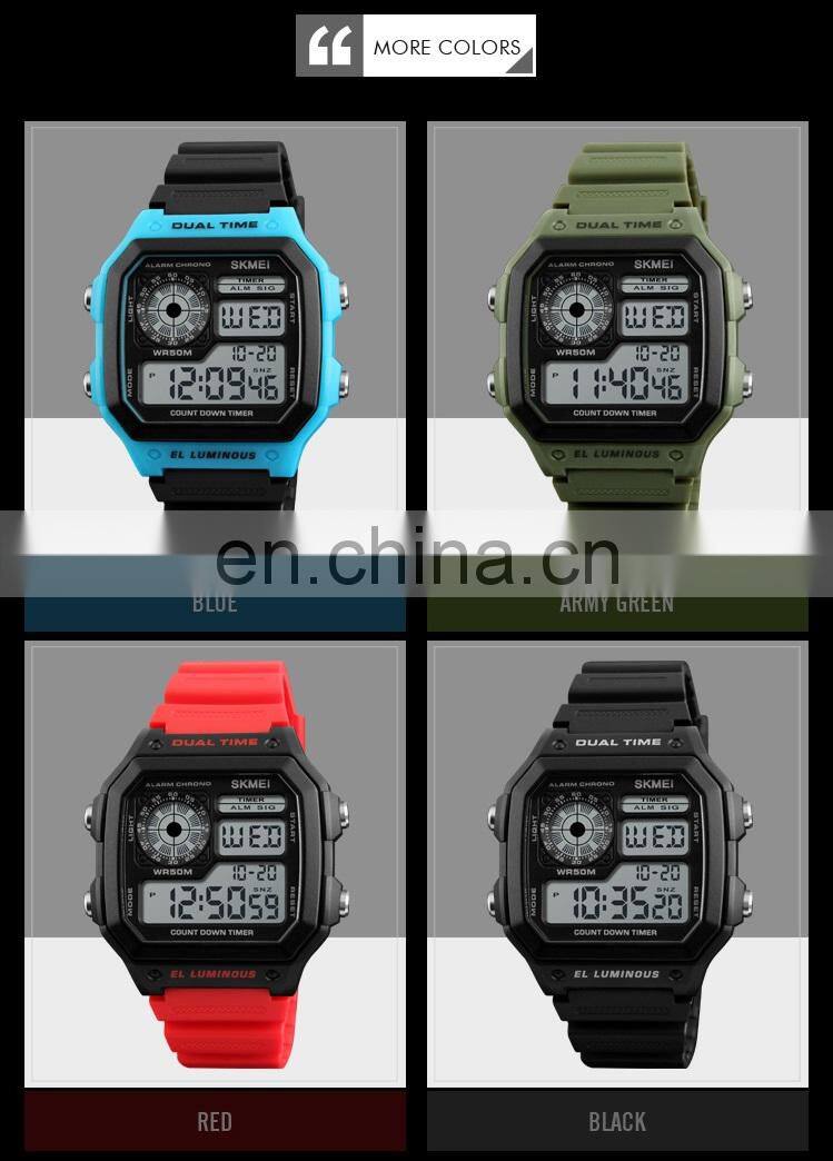 Top 10 hot selling cheap digital watch Skmei wrist watches men ABS case material Imported LED relojes hombre 1299