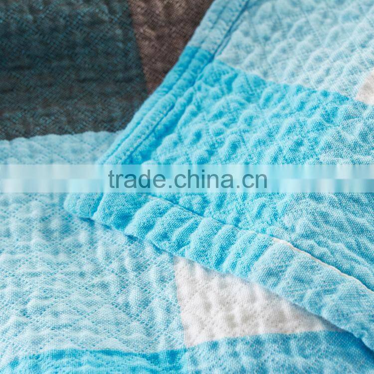 Best selling bright colour summer home use breathable cotton gauze plaid reactive printed towelling coverlet