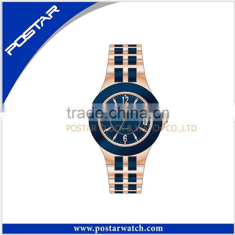 OEM Two Tone Plating Ceramic Wrist Watches
