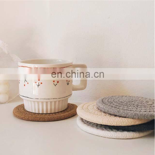 Amazon Heat-Resistant Woven Cotton Rope Cup Coaster Absorbent Braided Coasters For Drinks
