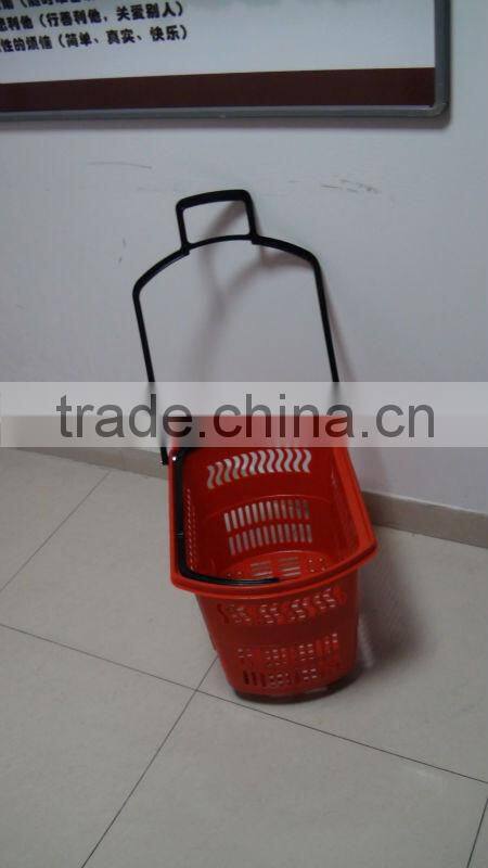 made in China rolling plastic supermarket basket with wheels