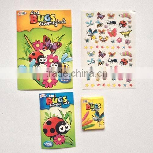 2015 new design drawing set kids coloring book with crayons