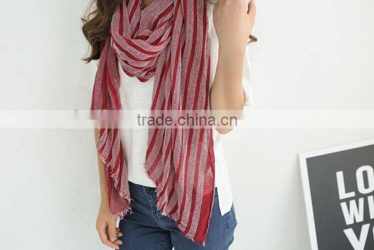 Wholesale New Style Lady Fashion Striped Voile Cotton Scarf