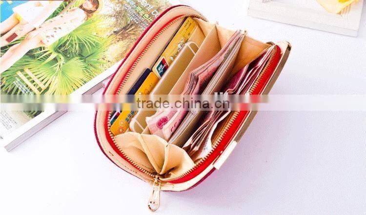 Latest women double zipper pu purse luxurious decorate wallet
