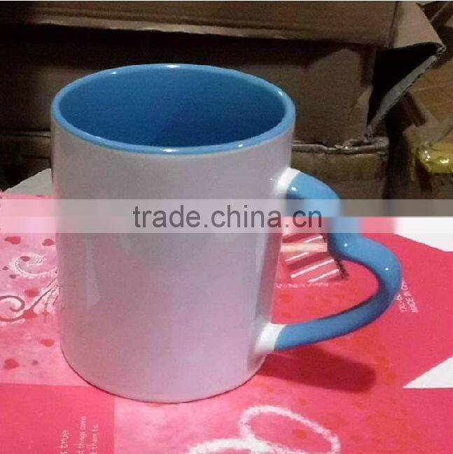 inner color outer white heat press transfer sublimation coated mug heart handle