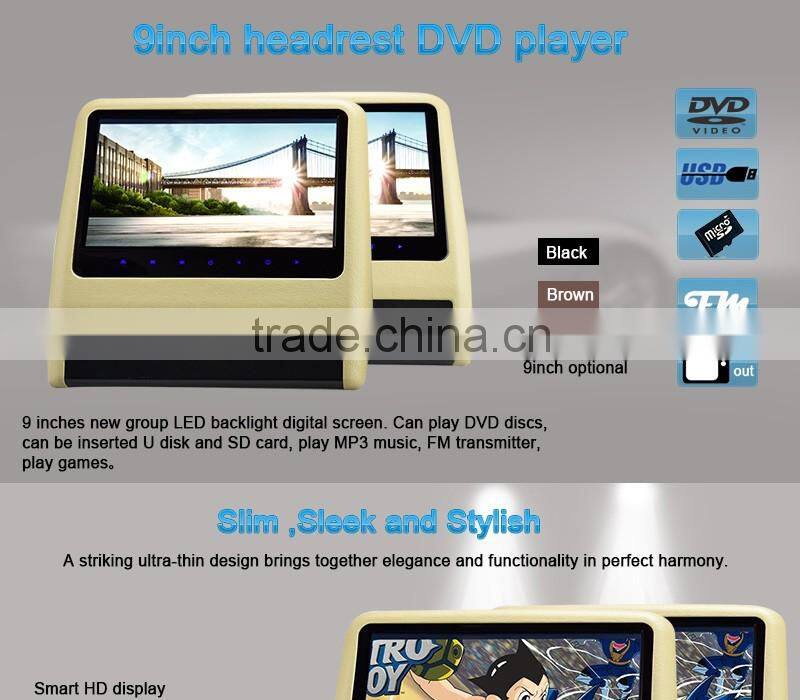 DS-909D universal 9inch HD digital car headrest monitor with dvd
