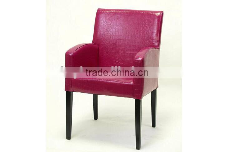 Modern Rose Red Genuine Leather with Fine lines Hotel chair/Dining Chair/Restaurant Chair With Arm(KY-3058)