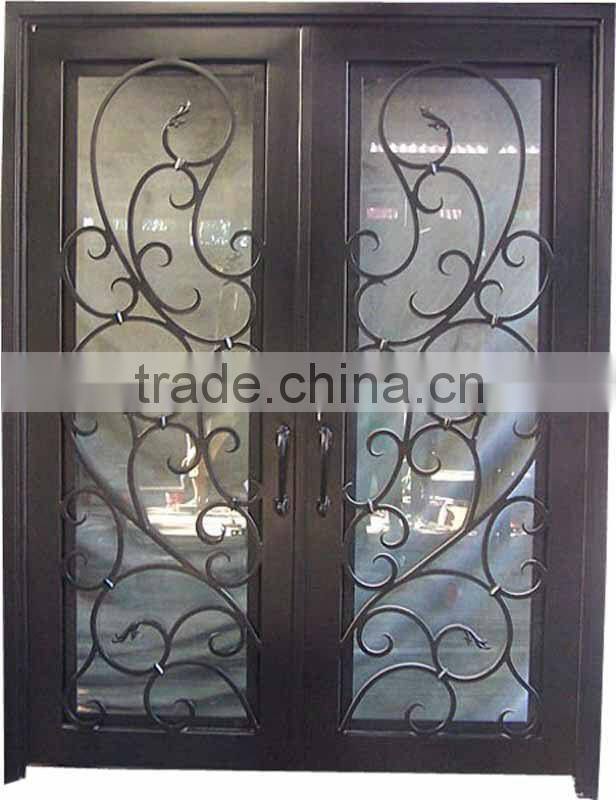 Top-selling glass wrought iron double door security