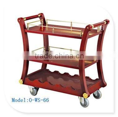 three layer wooden pillar Luxury hotel wood wine three layer liquor trolley service cat for Airplanes hotel or restaurant