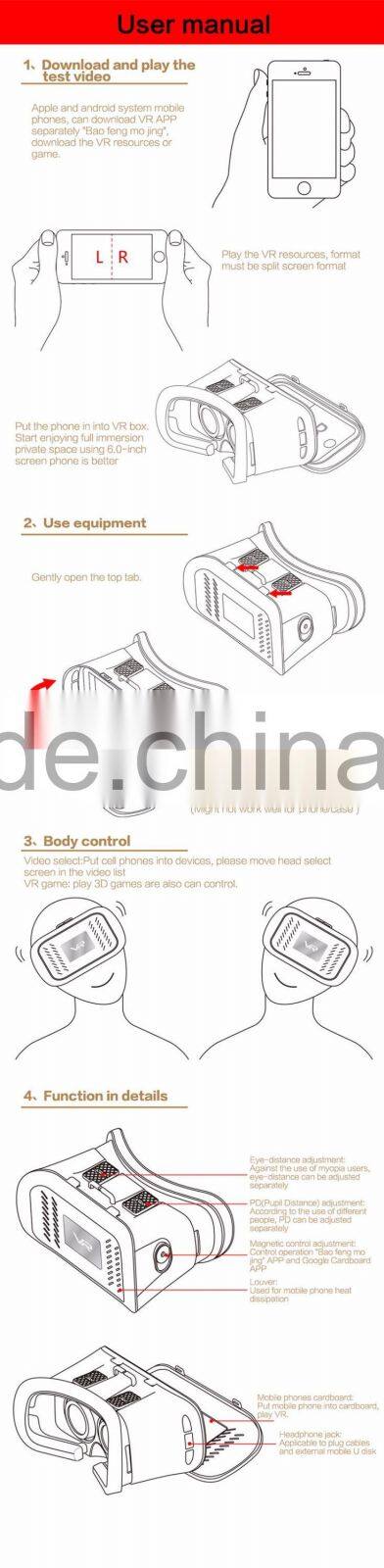 2016 Newest vr box 2.0 3d glasses