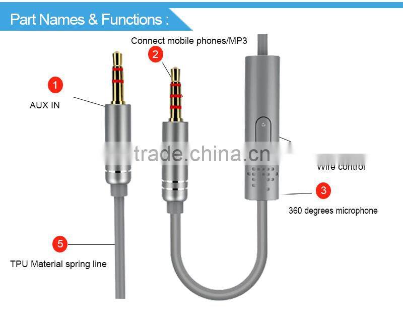 3.5mm male to male with volume control stereo cable for apple iphone samsung galaxy HTC smartphones