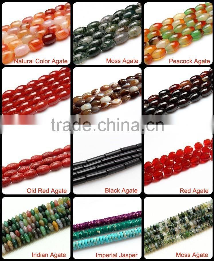 Natural Moss Agate Barrel Drum Rice 8*12mm Semi-Precious Gemstone Jewelry Making Loose Beads