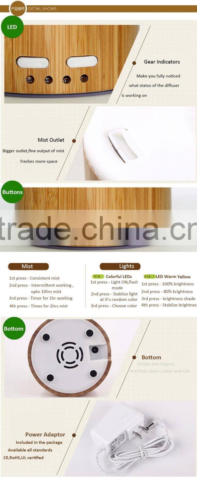 Bamboo room scent aroma system air freshener ultrasonic aroma mist diffuser