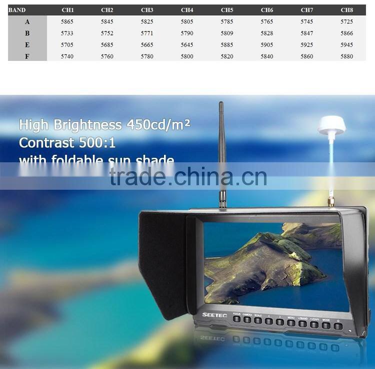 High resolution 800x480 compable with 5.8GHz transmitters 8" dual 32 channels receiver dji phantom drone