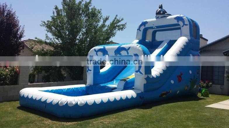 adult size commercial dolphin cheap inflatable water slides, kids and adults playground water slide prices