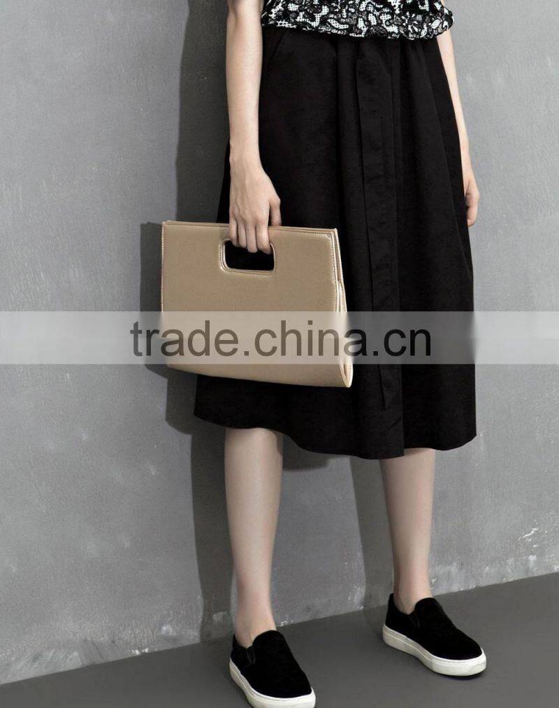 2016 Women Black A-line Flare Waist Midi Skirt Fancy Skirt Top Designs