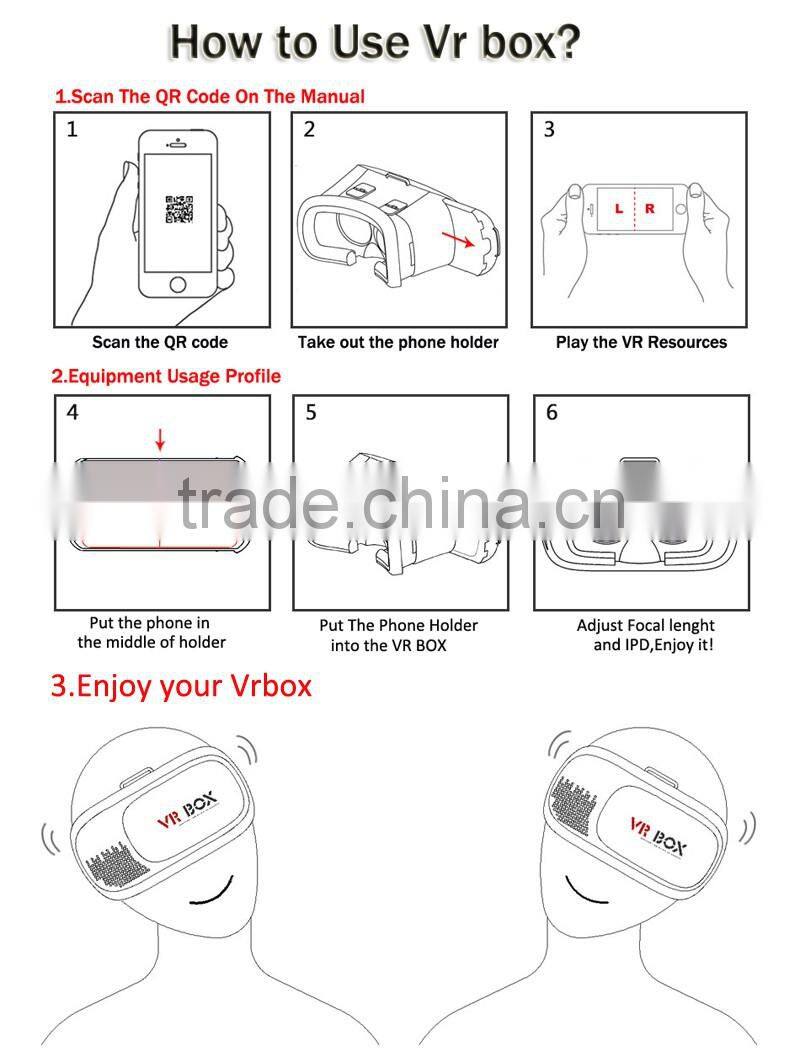 Shenzhen factory supply Head Mount Display VR PRO 3D Glasses VR box 3D headset for 3.5-6.0 inch screen