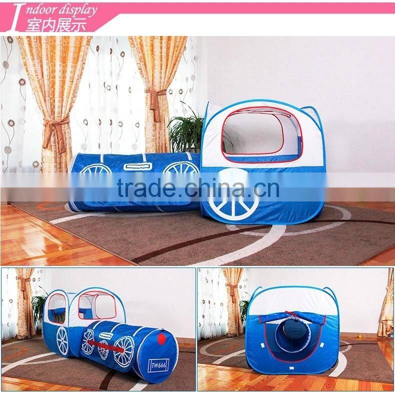 Funny kids playing cartoon train tent