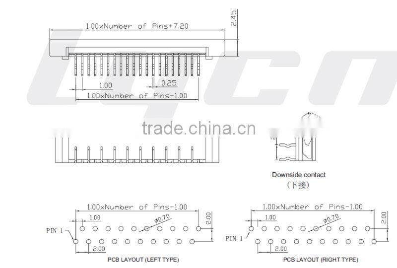 FPC/FFC Connector Pitch 1.00mm Right Angle Type Downside Contact