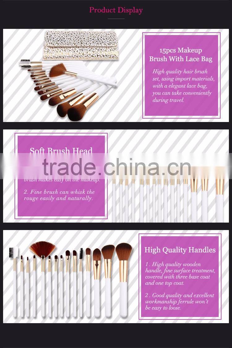 15 platinum lace bag wood handle makeup brush set
