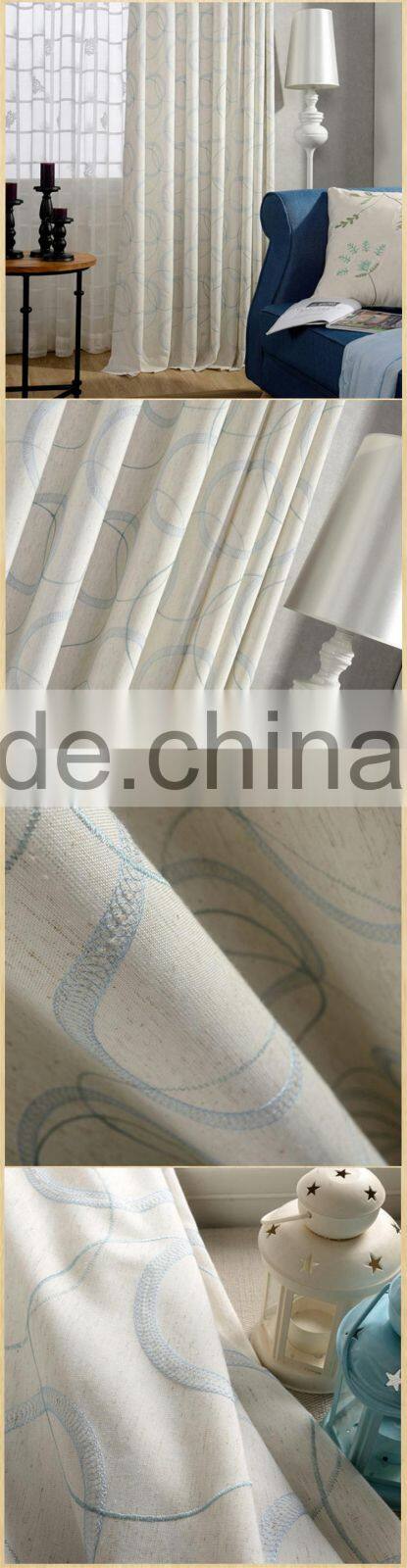 Geomery design white polyester cotton embroidery curtain fabric in livingroom window curtain