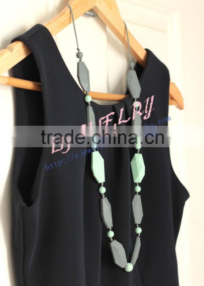 green&gray rectangular silicone teething beads necklace loose silicone beads silicone teething necklace wholesale TN069