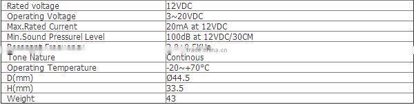 FBPB3610 12VDC 100db waterproof Piezoelectric active buzzer ROHS(FBELE)