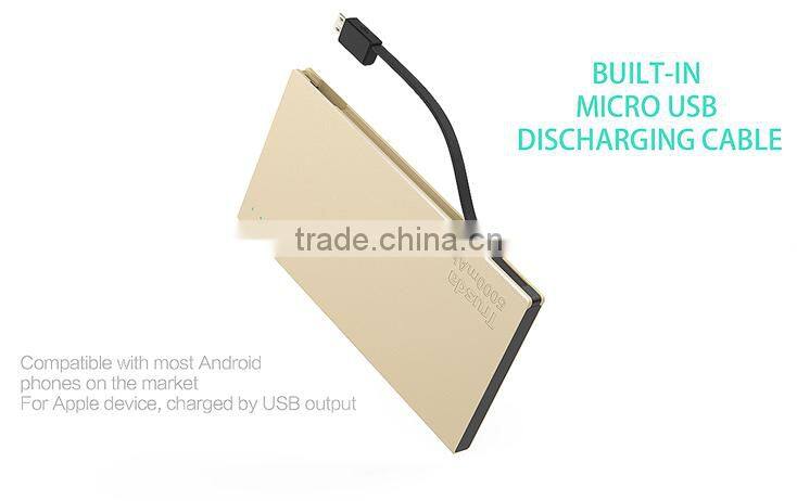 TRUSDA 5V 2.1A Built in cables 2 USB Port power bank 5000mAh Li-Polymer cell with 4 LED Indicators