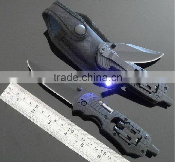 OEM blue outdoor multi knife with LED flashlight