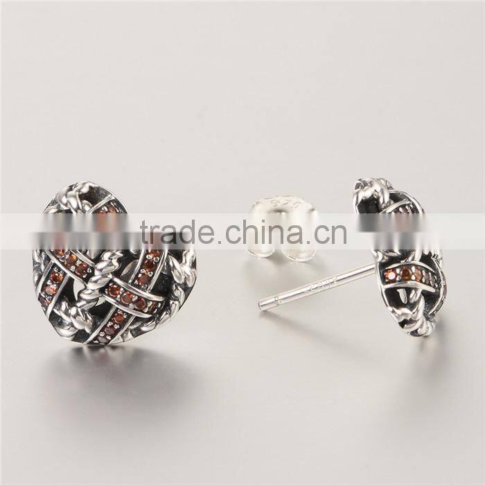 Latest Artificial Sterling Knot Earrings With Red Zircon For Sale