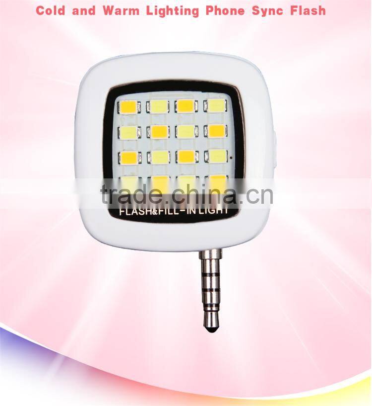 Top Selling Camera Flash Light For IOS Android Mini Portable 3.5mm Jack Smart Selfie 16 LED Camera Flash Light
