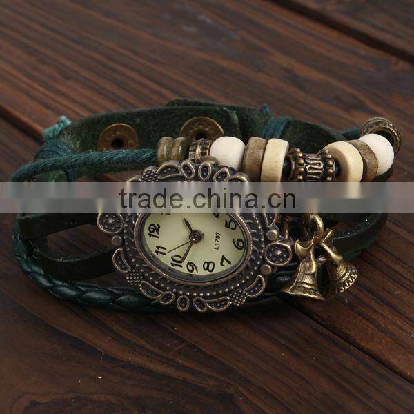World Fashion Ladies Vintage Cow Leather Bracelet Watches For Girls